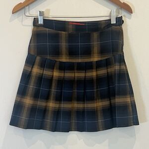 Dickies Pleated Plaid Mini Skirt Brown Blue Side Zip Juniors Teens XS